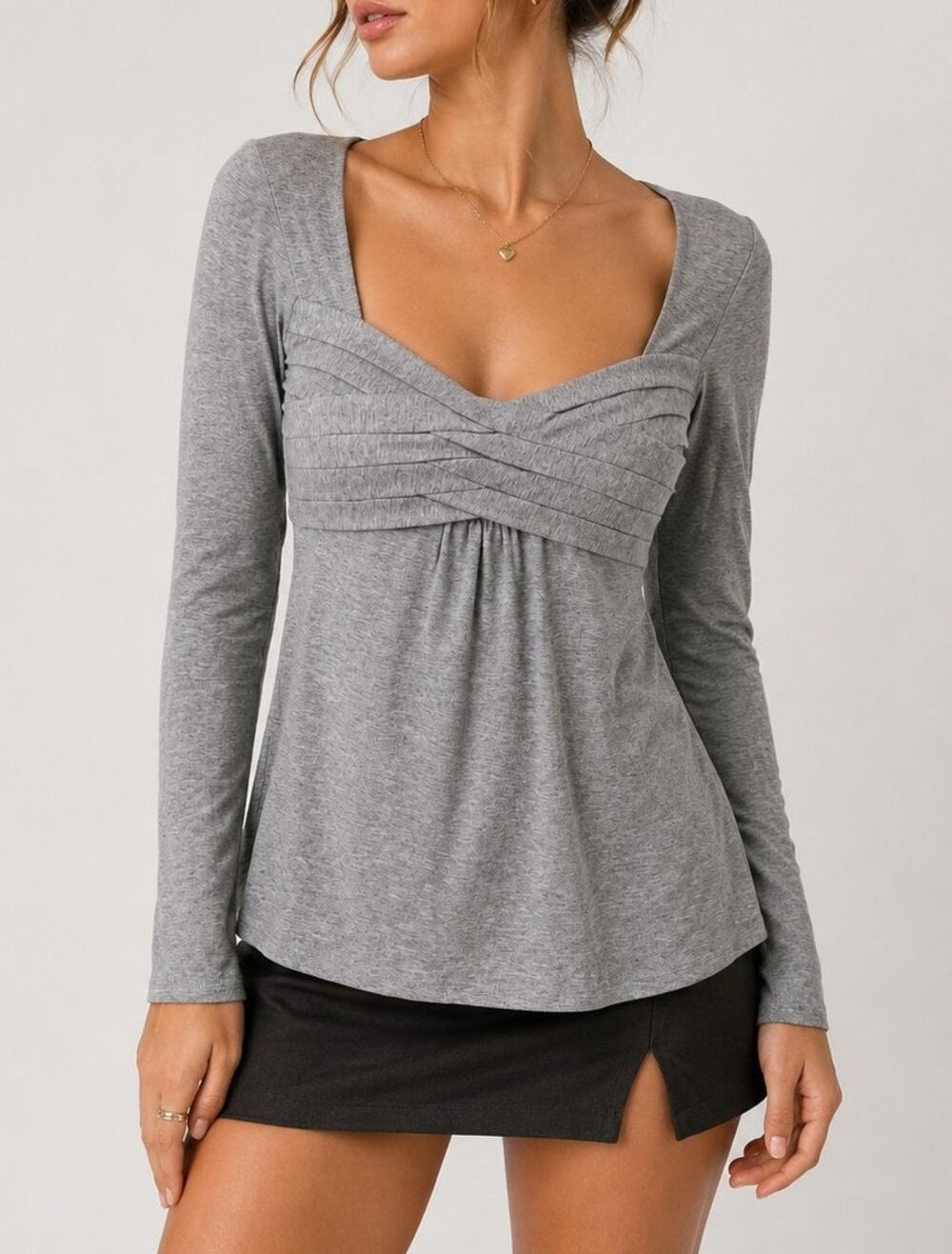 Anthropologie Bailey 44 Babydoll Y2K Wrap Top XS Heather Gray Preppy Coquette